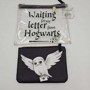 NWT HARRY POTTER 2 Piece Pouch Set Hedwig Cosmetic Bag Hogwarts Travel